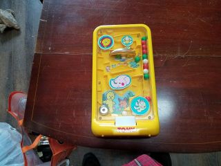 Tomy Vintage Play Toy Yellow Pinball Game For Baby,  Hooks For Crib 1992