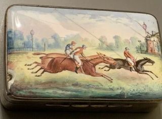 Rare Antique Silver And Enamel Horse Racing Vesta By Thornhill & Co 1885