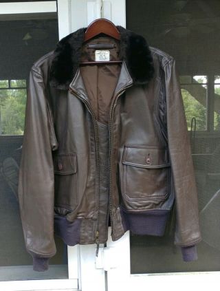 Vintage 1978 Brill Bros Punctured Usn G - 1 Leather Bomber Flight Jacket Size 48