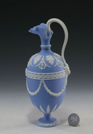 Rare 19th Century Wedgwood (only) Jasperware Blue Dip Oenochoe Ewer,  Shape 489