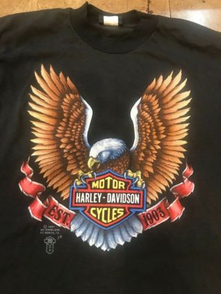 Vintage Harley Davidson 3 D Emblem T Shirt Double Sided 1987 M Ft Worth