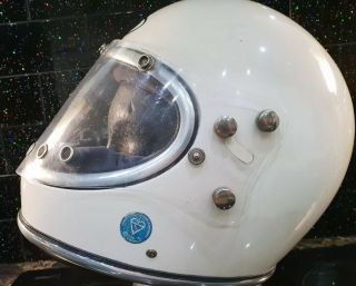 Vintage Griffin Clubman GX Motorcycle Helmet & Face Shield Air Dam 60 ' s White 2