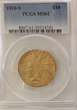 1910 - S $10 Indian Eagle Pcgs Ms61 Stunning Premium Quality Rarely Offered