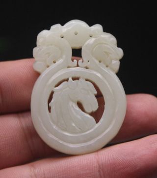 Certified Finely Chinese Qing Dy Old Nephrite Jade Carved Dragons Pendant C1324