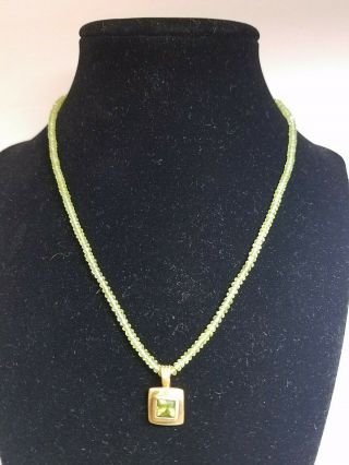 Vintage 18K Yellow Gold Peridot Pendant with Peridot Beads Necklace 2