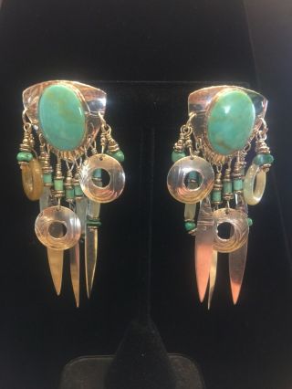 Tabra Sterling With Turquoise,  Crystals & Precious Stones,  Vtg,  Post Earrings