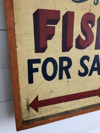 Rare Antique 1940s ORIG 2 Sided TROPICAL FISH Trade Sign Painted AAFA Folk Art 12