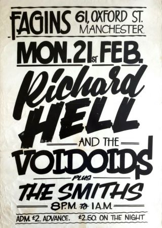 The Smiths Rare Concert Poster For 4th Show Ever Fagins Manchester Richard Hell