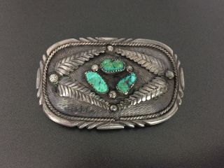 Vintage Tk Emerson Navajo Turquoise Sterling Silver Buckle Belt