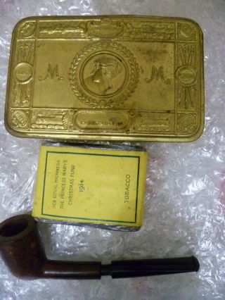 1914 Princess Mary Christmas TIN with TOBACCO & PIPE ANTIQUE 2