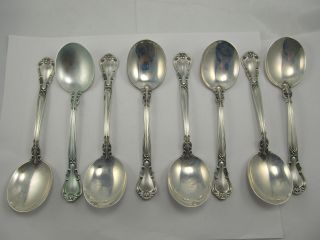 Gorham Chantilly Old Mark Sterling Silver 8 Vintage Cream Soup Spoons 6 1/4”