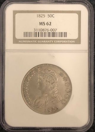 1825 Capped Bust Half Dollar Ngc Ms62 Value $2150 State 62 Rare