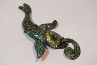 Vtg Margot De Taxco Sterling Enamel Articulated Green Fish Pin Brooch 5644