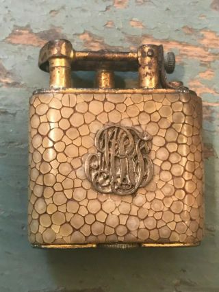Vintage 1920s Dunhill Unique Petrol Lighter Shagreen Wrapped 14k Gold