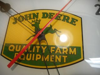 Vintage JOHN DEERE Dealer Lighted TELECHRON ELECTRIC WALL CLOCK 1950 ' s Sign 9