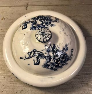 Antique White Ironstone Lidded Soap Dish With Blue Floral Design