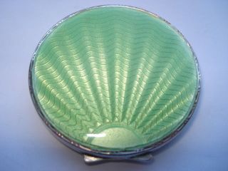 C1932 Turner & Simpson Deco Silver & Lime Green Guilloche Enamel Rouge/pill Box