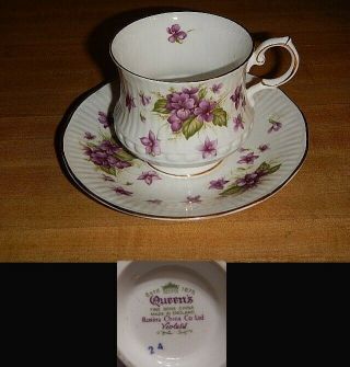 Queens Rosina China Co.  Bone China Cup And Saucer - Violet Flowers England