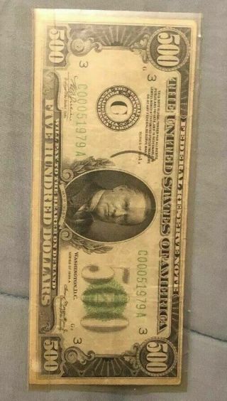 1934 A 500$ U.  S.  Federal Reserve Note Fine/VF Serial C00051979 Rare 3