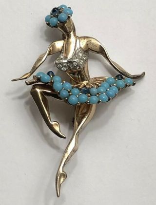 (inv 150) - Rare Sterling Jeweled " Ballerina " Pin - Boucher (mb)
