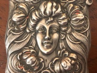 Art Nouveau Sterling Silver Repousse ' Victorian Face Match Safe Vesta Case Orig 2