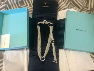 Low Bid Retired Tiffany & Co.  925 Heart Necklace & Bracelet Set W/ Box & Case