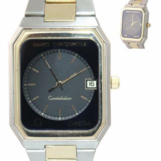Vtg Omega Constellation Quartz Chronometer Steel & 14k Gold Two Tone Date Watch