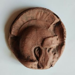 Authentic Roman Terracotta Seal Plaque W/bust Of Legionary Warrior With Helmet
