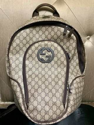 Gucci Brown Gg Supreme Interlocking G Backpack Rare Htf