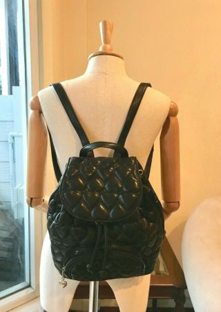 Authentic Vintage Moschino Heart Quilted Black Leather Travelling Backpack