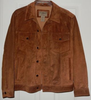 Vintage Mens L.  L.  Ll Bean Brown Leather Suede Jacket Coat Size L Large