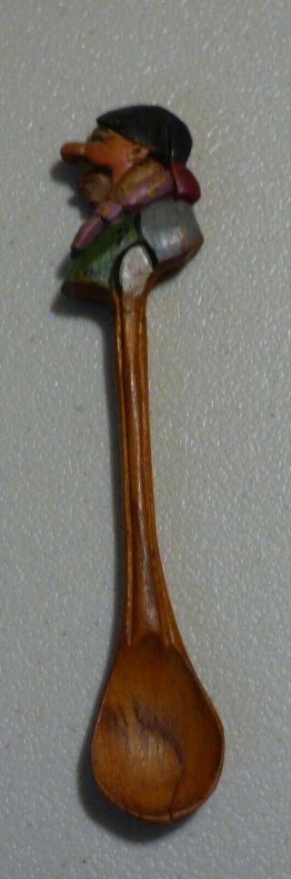 Vintage Wood Hand - Carved Hand - Painted Old Man Spoon