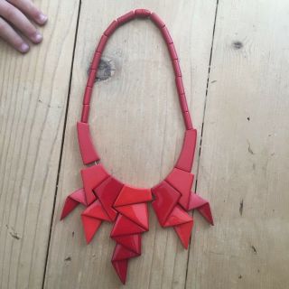 Vtg Isadora Paris Necklace 1980s Galalith Lightening Bolt Red Screw Plastic