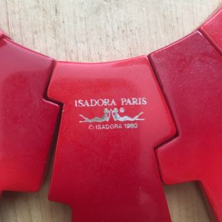 VTG Isadora Paris Necklace 1980s Galalith Lightening Bolt RED Screw Plastic 3