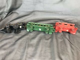 Set of 3 VINTAGE Cast Iron TRAIN Steam Engine Car Caboose Locomotive Toy Decor 2