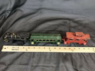 Set of 3 VINTAGE Cast Iron TRAIN Steam Engine Car Caboose Locomotive Toy Decor 4