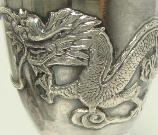 6 Antique Chinese Sterling Silver Cordial Cups Embossed Dragons 234g