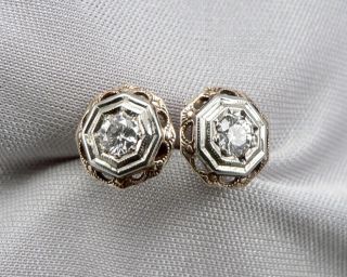 Antique Edwardian 14k Gold.  26tcw Diamond Pierced Stud Earrings Threaded Posts
