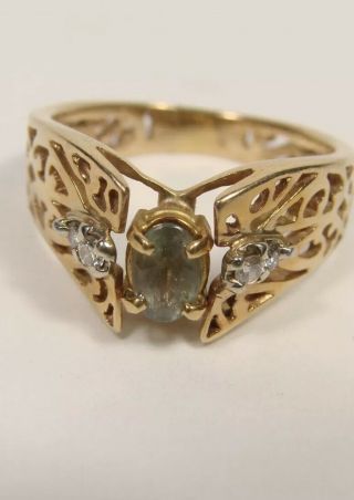 Natural Color Change Alexandrite Diamonds 14k Solid Gold Ring Vintage 10