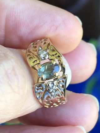 Natural Color Change Alexandrite Diamonds 14k Solid Gold Ring Vintage