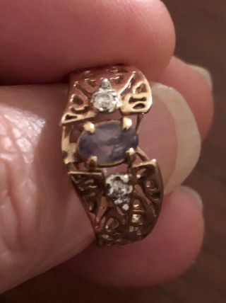 Natural Color Change Alexandrite Diamonds 14k Solid Gold Ring Vintage 8