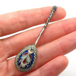 Antique Russian Imperial Silver 916 Cloisonne Enamel Handcrafted Salt Spoon