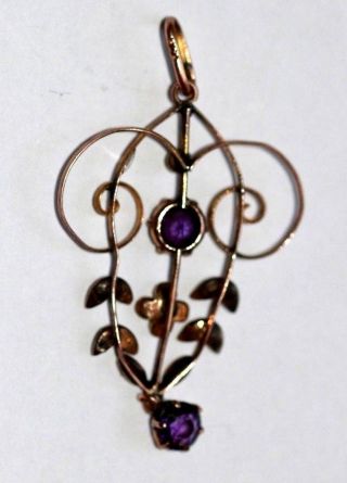 Edwardian seed pearl and amethyst 9 ct gold pendant antique art nouveau 5