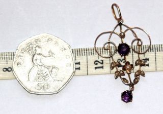 Edwardian seed pearl and amethyst 9 ct gold pendant antique art nouveau 7
