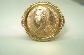 Maria Theresa 14 Kt Gold Coin Ring 3.  8 Grams Size 10.  5