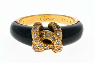 Rare Vintage 1940s Cartier Diamond Black Onyx 18k Yellow Gold Ring