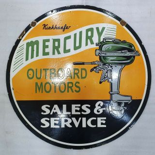 Mercury Outboard Motors 2 Sided 30 Inches Round Vintage Enamel Sign