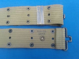 WWII WW2 US Army Khaki Web Pistol Belt Made By RM Co.  Dated 1942 VG - 4