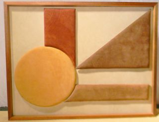 Suede Abstract Sculpture Wall Picture Vtg Mid Century Art Signed 21x27
