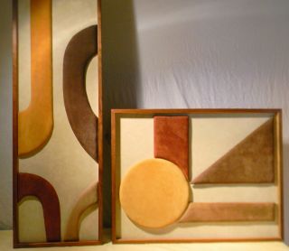 Suede Abstract Sculpture Wall Picture Vtg Mid Century Art Signed 21x27 7